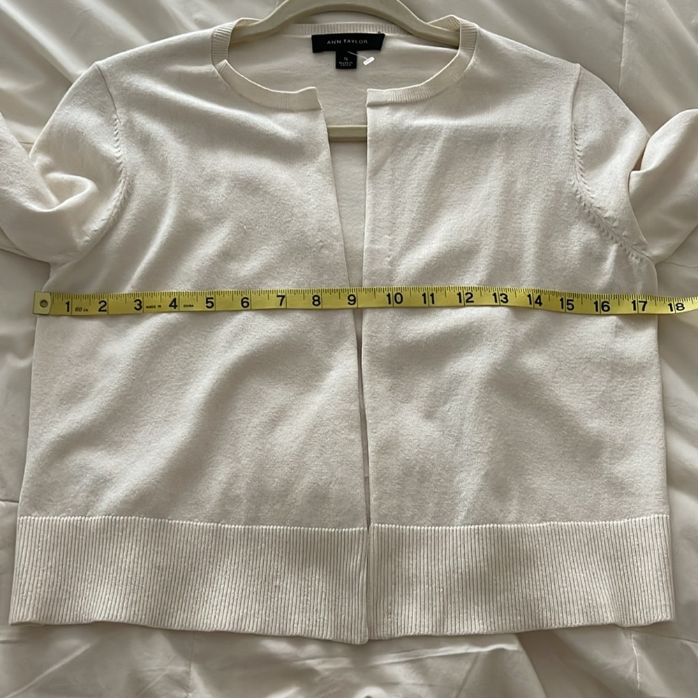 NWOT Ann Taylor Silk Cotton Cropped Open Sweater Lightweight Knit Classic - Picture 10 of 10